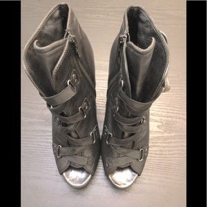 Ash Soft Black Leather Open Toe Zip Heel Bootie